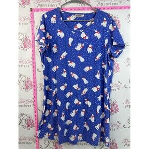 Enjoy night dress bears Blue Polar Bear Print Tee Dress with Scarf Detail
